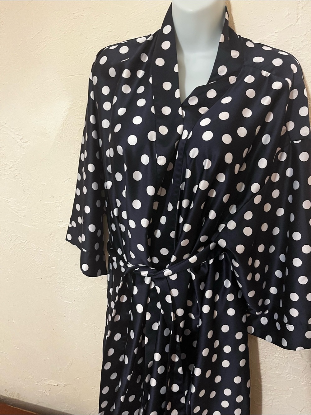 Cabernet Black and White Polka Dot Satin Robe